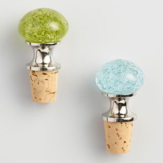 Aqua and Green Bubble Glass Wine Stoppers Set of 2