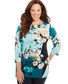 JM Collection Plus Size Scoop Neck Floral Print Top, Only at