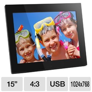 Aluratek 15 inch Digital Photo Frame   TFT true color LCD, 4GB Built in Memory, USB 2.0, SD/SDHC Card, 1024 x 768 Resolution, 43 Aspect Ratio, Wall Mountable   ADMPF315F