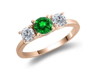 1.38 Ct Round Green Simulated Emerald G/H Diamond 925 Rose Gold Plated Silver Ring