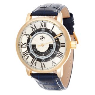 Fortune NYC Mens Gold Case / Navy Blue Leather Strap Watch   17474247