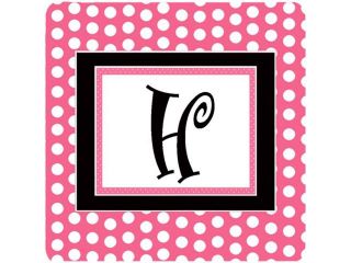 Set of 4 Monogram   Pink Black Polka Dots Foam Coasters Initial Letter H