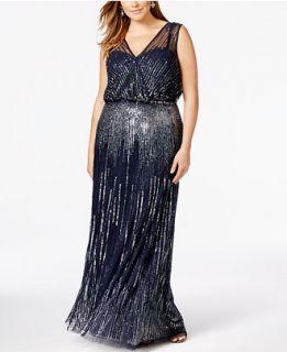 Adrianna Papell Plus Size Beaded Faux Wrap Evening Gown   Dresses