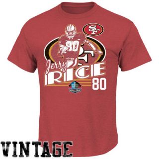 Jerry Rice San Francisco 49ers Hall of Fame Retro Action T Shirt   Scarlet