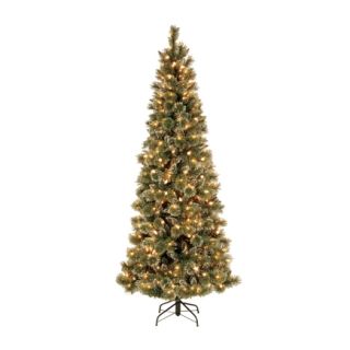 Celebrations 7 Ft Clear Prelit Glittery Bristle Slim Pine Tree (GB3 319 70M)   Christmas Trees