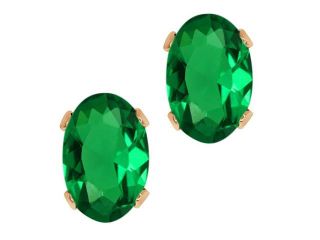 0.80 Ct Oval 6x4mm Green Nano Emerald 18K Rose Gold Stud Earrings