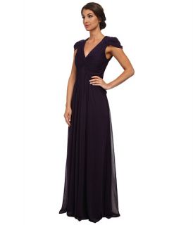 adrianna papell cap sleeve stretch tulle gown aubergine