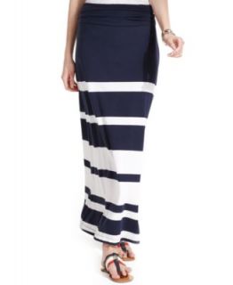 Tommy Hilfiger Striped Colorblocked Ruched Maxi Skirt