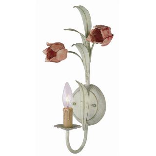 Crystorama 4801 SR Southport Wrought Single Light Handpainted Iron Wall Sconce in Sage Green with Rose Tulips
