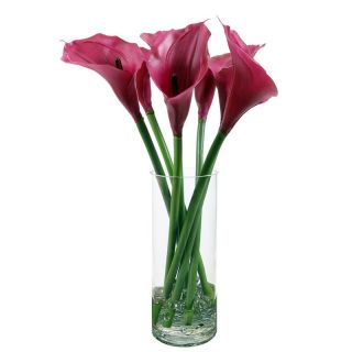 Vickerman Purple Calla Lilies Silk Flower with Glass Vase   Silk